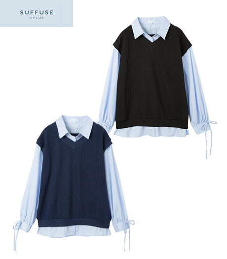 【ＳＵＦＦＵＳＥ＋】【今風カジュアル】レディースシャツドッキングプルオーバー商品番号：42-105-440-01～