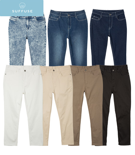 ～パシオスの大定番、夏ボトム～【ＳＵＦＦＵＳＥ】【今風カジュアル】ＩＣＥ　ＡＣＴＩＶＥレディース冷感ボトム　スキニーカラー：オフクロベージュモカサックスブルーインディゴサイズ：61・64・67・70・73商品番号：43-561-240-01～43-571-240-01～