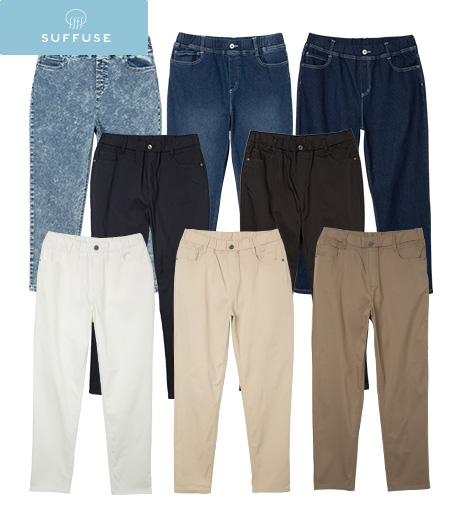 ～パシオスの大定番、夏ボトム～【ＳＵＦＦＵＳＥ】【今風カジュアル】ＩＣＥ　ＡＣＴＩＶＥレディース冷感ボトム　レギンスカラー：オフクロベージュネイビーモカサックスブルーインディゴサイズ：M・L・LL商品番号：43-551-240-01～43-551-240-21～