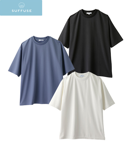 ～ＵＶカット、遮熱効果、防透性にすぐれた特殊糸を使用し、日差しからあなたを守ります。～【ＳＵＦＦＵＳＥ】【今風カジュアル】（ＳＵＮＮＹ　ＢＬＯＣＫ）（遮熱・速乾・ＵＶカット・防透）メンズリブＴシャツカラー：ホワイト・ブラック・ブルーサイズ：M・L・LL商品番号：51-511-610-21～29