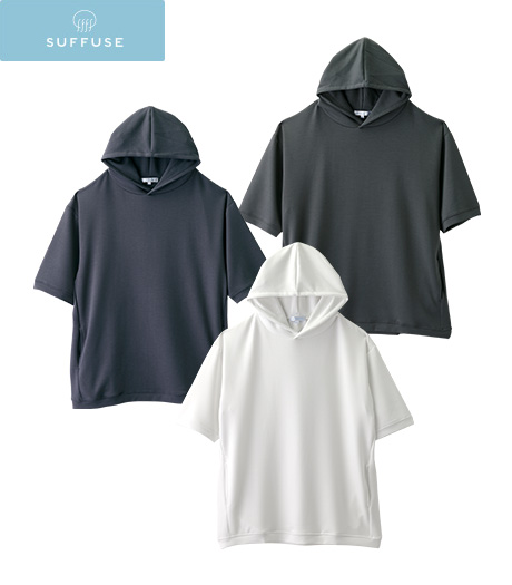 ～空気をまとうような軽くてなめらかな着心地。程良いルーズシルエット・柔らかめな生地感で着易く、非常に使い勝手の良いアイテムです。～【ＳＵＦＦＵＳＥ】【今風カジュアル】（接触冷感・速乾・ＵＶカット・ソフトタッチ）メンズシルキーエアーライト　オーバーサイズプルパーカカラー：ダークグレー・グリーン・ネービーサイズ：M・L・LL商品番号：51-511-609-61～69