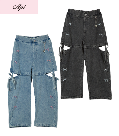 ～雑誌Ｃｕｕｇａｌモデルが着るトレンドコーデ～【Ａｐｉ】【トレンドスタイル】ガールズワイドパンツカラー：ライトブルーブラックサイズ：120・130㎝商品番号：62-708-328-21～24