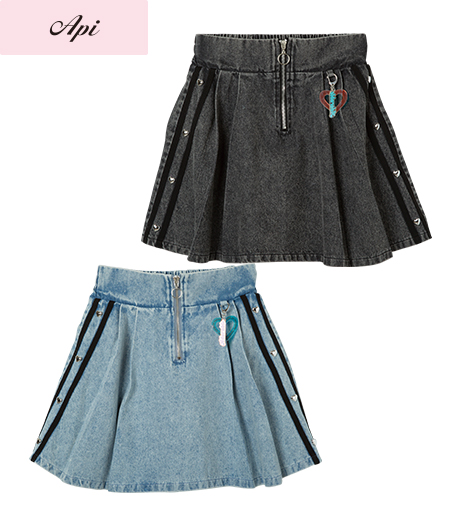 ～雑誌Ｃｕｕｇａｌモデルが着るトレンドコーデ～【Ａｐｉ】【トレンドスタイル】ガールズデニムスカートカラー：ライトブルーブラックサイズ：140・150㎝商品番号：62-581-323-81～86