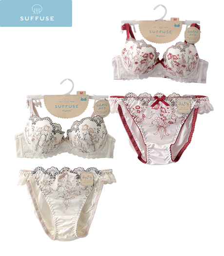 ～パワーネット内蔵で「ふんわり」まあるくバストメイク～【ＳＵＦＦＵＳＥ】【今風カジュアル】①（ふんわりメイク）（内側パネル内蔵）レディースノンワイヤーブラジャー②ペアショーツサイズ：M・L商品番号：72-520-054-01～