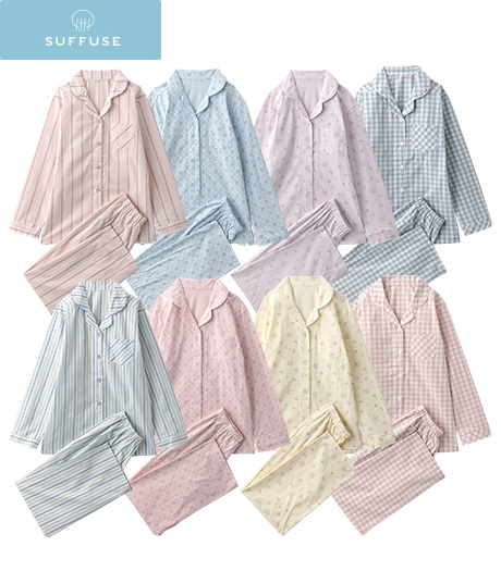 ～素材と仕様にこだわった、こだわりパジャマ～【ＳＵＦＦＵＳＥ】【今風カジュアル】（綿１００％）レディースこだわりシャツパジャマサイズ：M、L、LL商品番号：74-581-621-01～0674-581-621-21～2674-581-621-41～4674-581-621-61～66