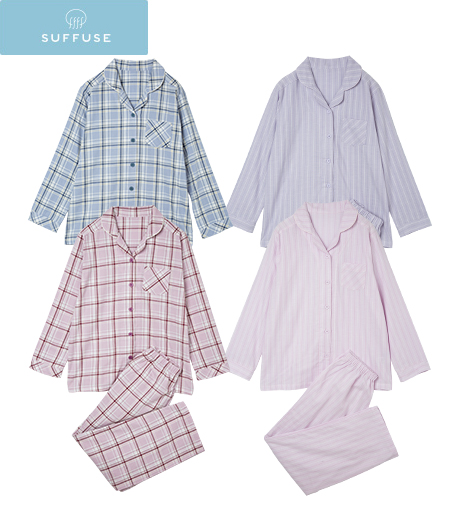 ～肌ざわりを更に良くしました。制菌加工で清潔に～【ＳＵＦＦＵＳＥ】【今風カジュアル】（綿１００％）レディースこだわりシャツパジャマプレミアムサイズ：M・L商品番号：74-581-641-01～74-581-641-21～
