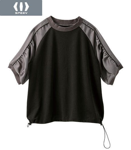 ~シフォンスリーブのデザインカットソー~【SPEEV】【アクティブスタイル】レディースラグラン袖シフォンTシャツカラー:ホワイトブラックサイズ:M/L商品番号:03-005-304-01~