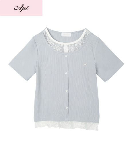 ～胸元のレースが重ね着見え～【Ａｐｉ】【トレンドスタイル】レディースレイヤード風トップス商品番号：41-101-565-41～44