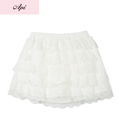 ～ボリューム感のあるレースレイヤード～【Ａｐｉ】【トレンドスタイル】レディースレースミニスカート商品番号：41-107-534-21～24