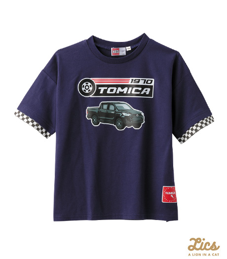 ～袖のチェッカー柄がスピード感を演出！～【ＬＩＣＳ】【ＴＯＭＩＣＡ】ボーイズチェック使いＴシャツカラー：ネイビーサイズ：110・120商品番号：61-705-007-21～23