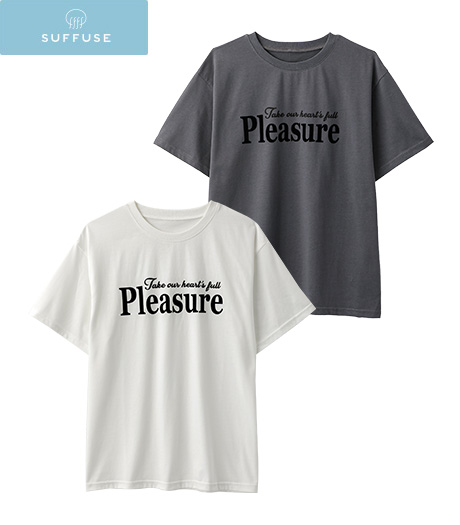~フロッキープリントが可愛いデザインTシャツ~【SUFFUSE】【今風カジュアル】(接触冷感)レディースフロッキープリントTシャツカラー:ホワイトチャコールサイズ:M/L商品番号:42-101-303-01~