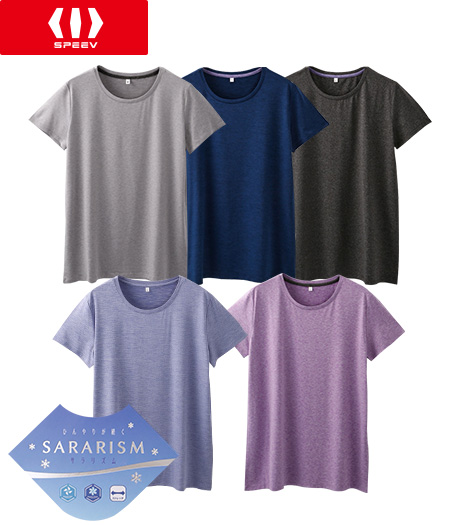 ~サラッとした着心地で夏にピッタリ~【SPEEV】【アクティブスタイル】レディース半袖クルーネックTシャツカラー:グレーチャコールネイビーサックスパープルサイズ:M/L/LL商品番号:03-001-077-01~