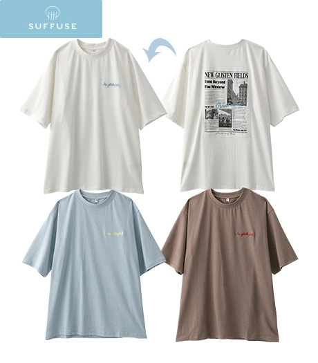 ～バックプリントに胸のワンポイント～【ＳＵＦＦＵＳＥ】【今風カジュアルレディースカットソーカラー：ホワイトブルーブラウン商品番号：42-101-311-01~